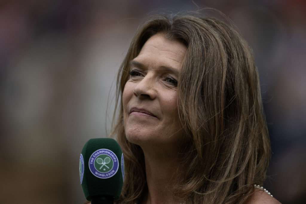 Annabel Croft conducts a post-match interview at Wimbledon in 2024