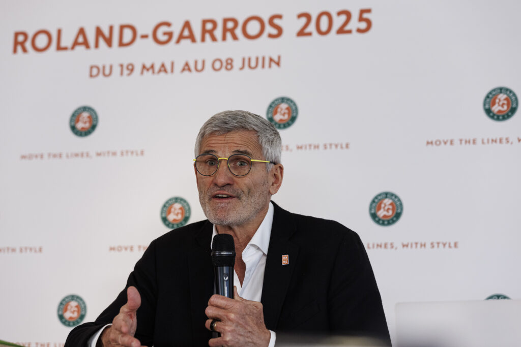 Gilles Moretton, president of the French Tennis Federation talks during the 2025 French Open Press Conference at Roland Garros.