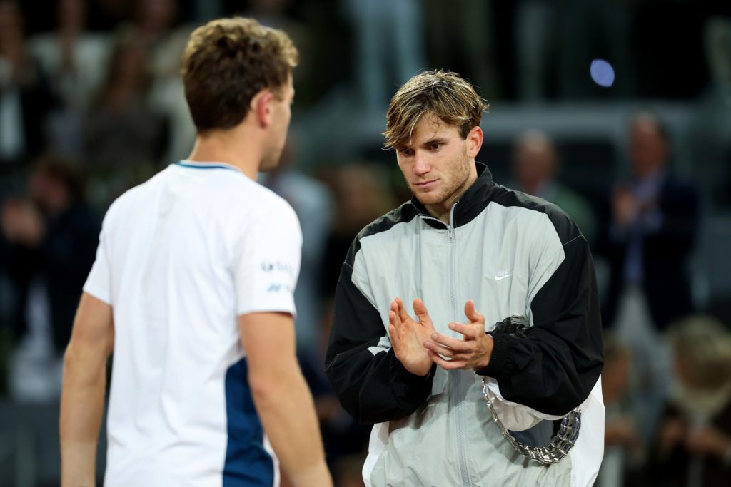 Jack Draper looks on after his defeat to Casper Ruud at the 2025 Madrid Open