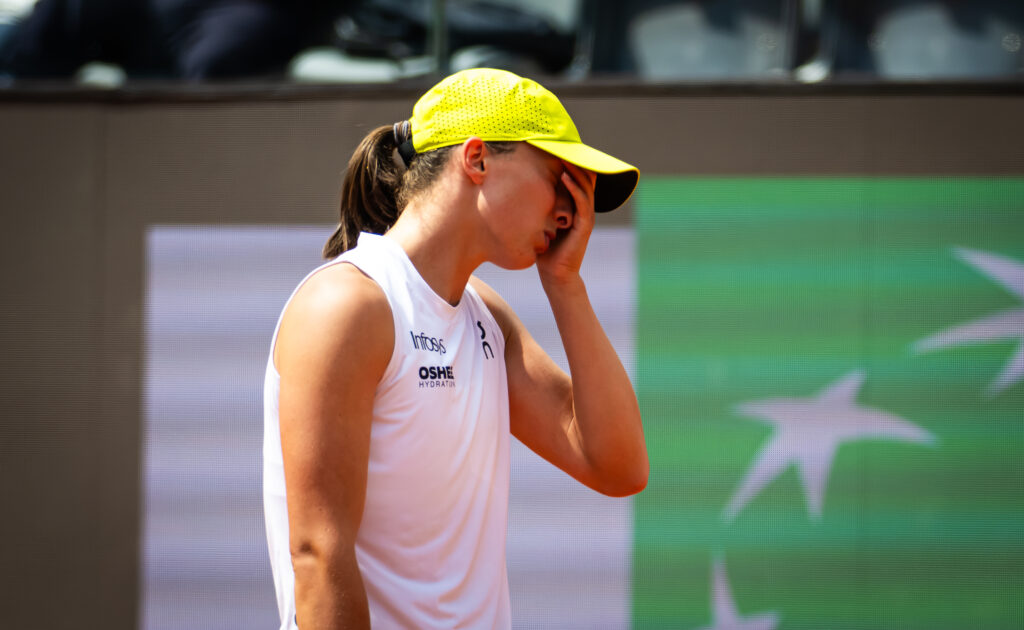 Iga Swiatek shows her frustration during defeat to Danielle Collins at the Italian Open