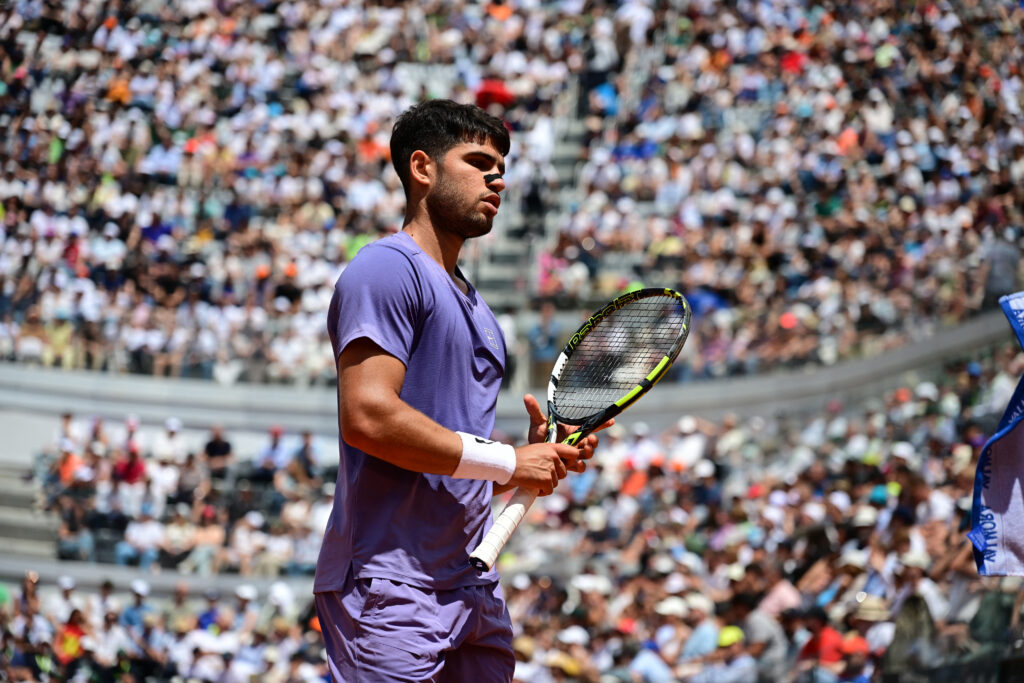 Carlos Alcaraz looking on during his match against Karen Khachanov in Rome