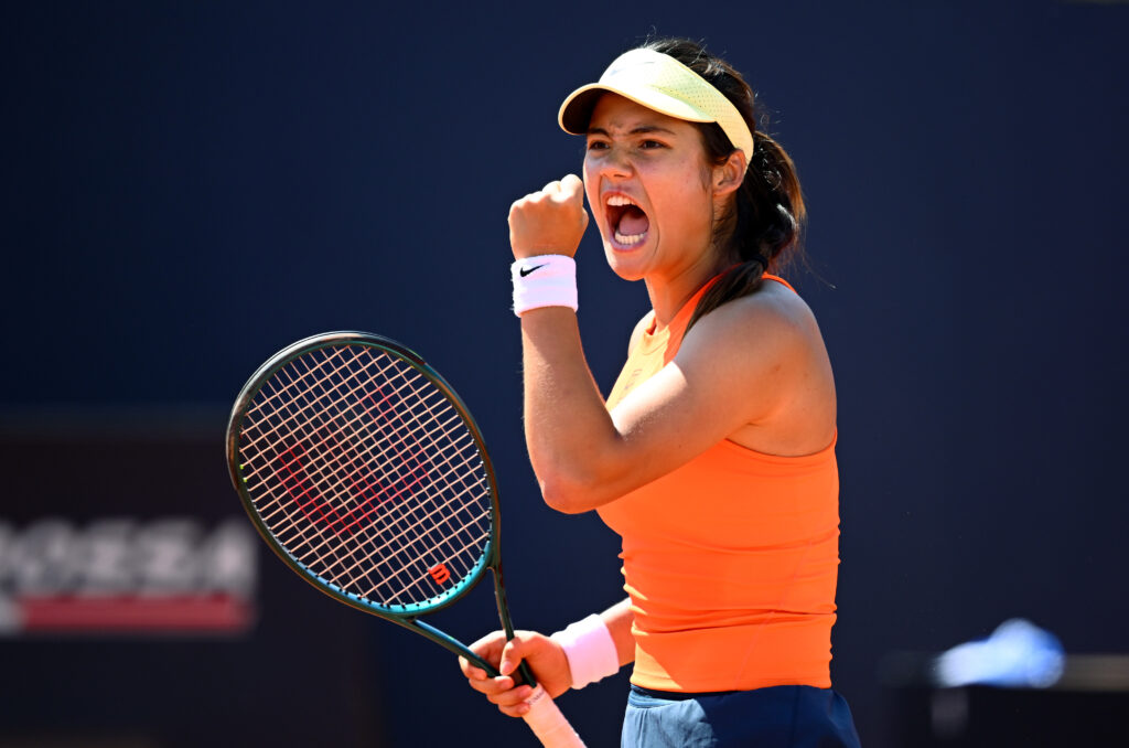Emma Raducanu celebrates at the Italian Open.