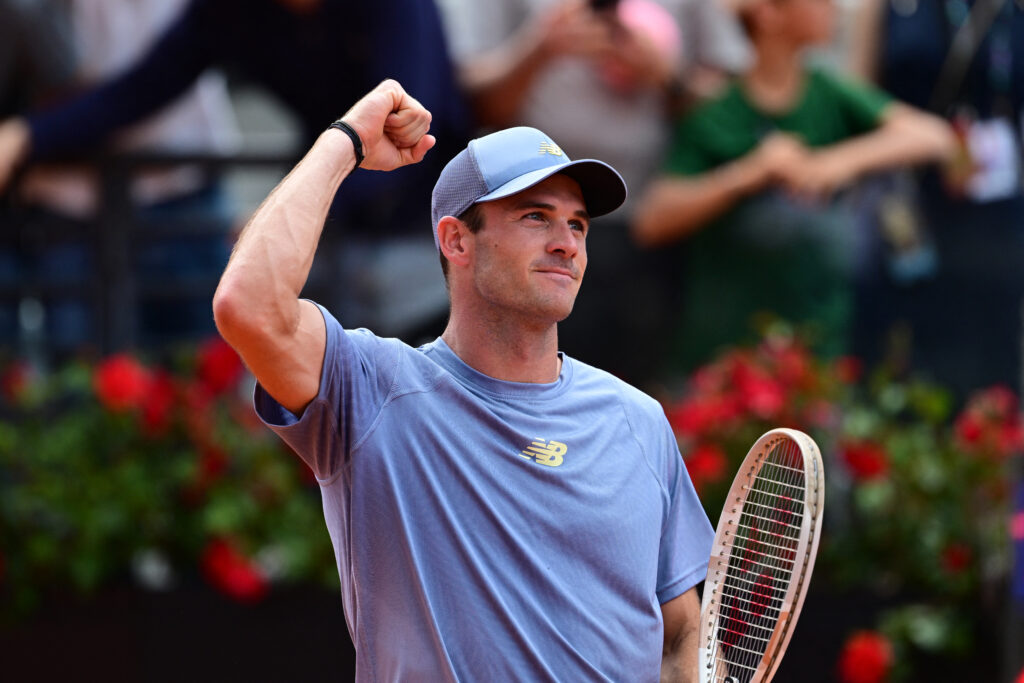 Tommy Paul celebrating after beating Hubert Hurkacz at the 2025 Italian Open