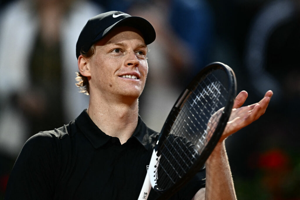 Jannik Sinner celebrates after his comprehensive victory over Casper Ruud in Rome