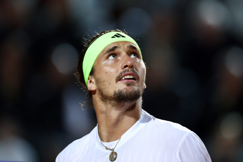 Alexander Zverev looking on during his defeat to Lorenzo Musetti at the 2025 Italian Open