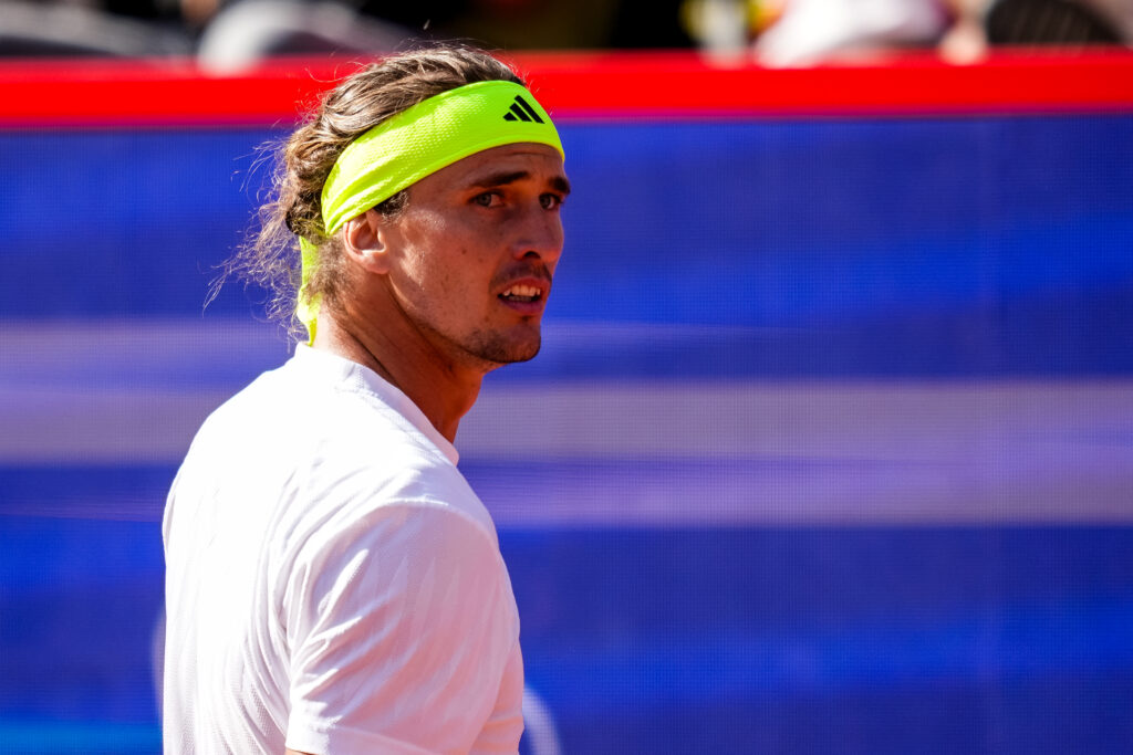 Alexander Zverev of Germany looks on in his Men's Singles Second Round match against Alexandre Muller of France during Day Five of the Bitpanda Hamburg Open.