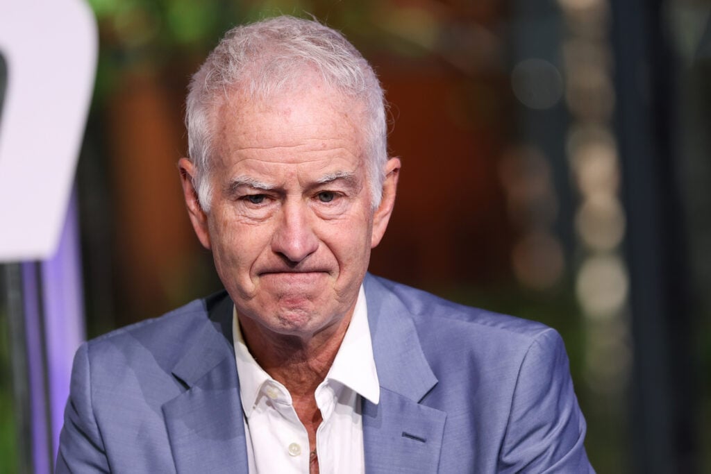 John McEnroe speaks during the US Open Reimagining Spectacular investment announcement for the Arthur Ashe and USTA Billie Jean King National Tennis Center restoration at Times Center.