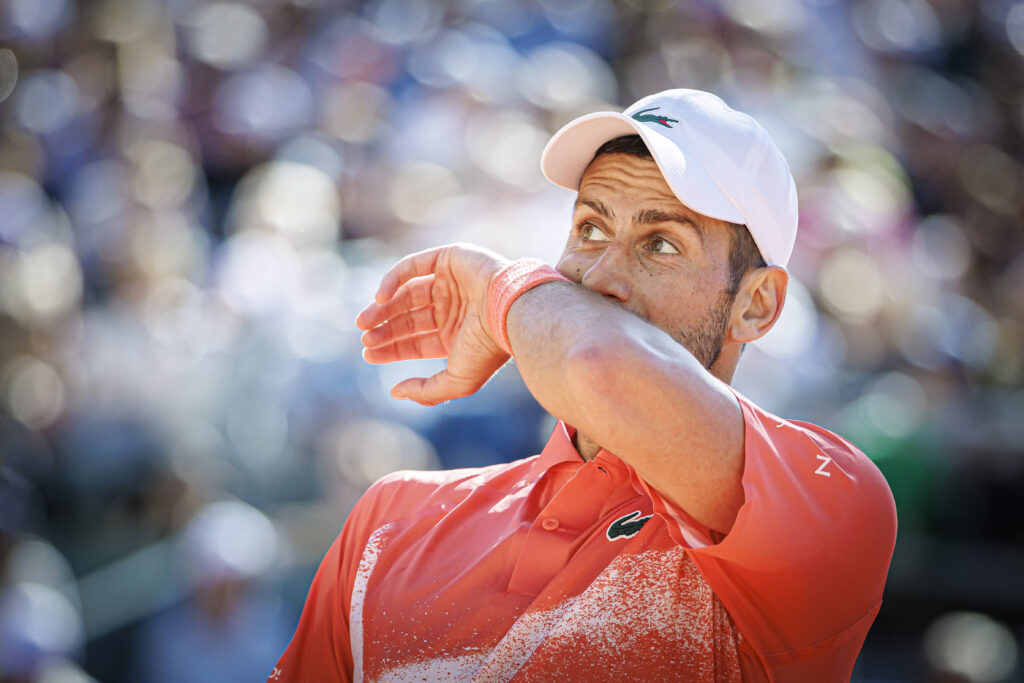 Novak Djokovic reacts during his Geneva Open final against Hubert Hurkacz