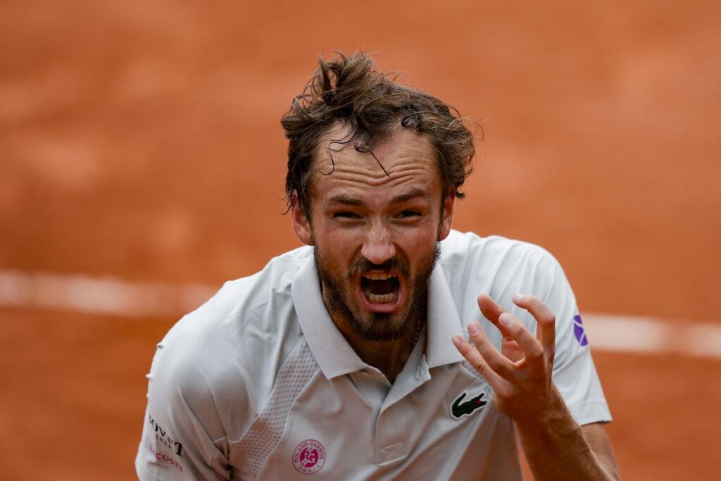 Daniil Medvedev reacting at the French Open.