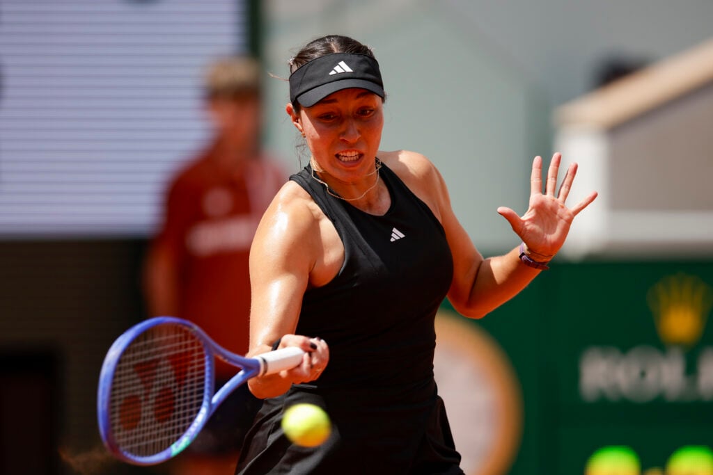 Jessica Pegula hitting a forehand at the 2025 French Open
