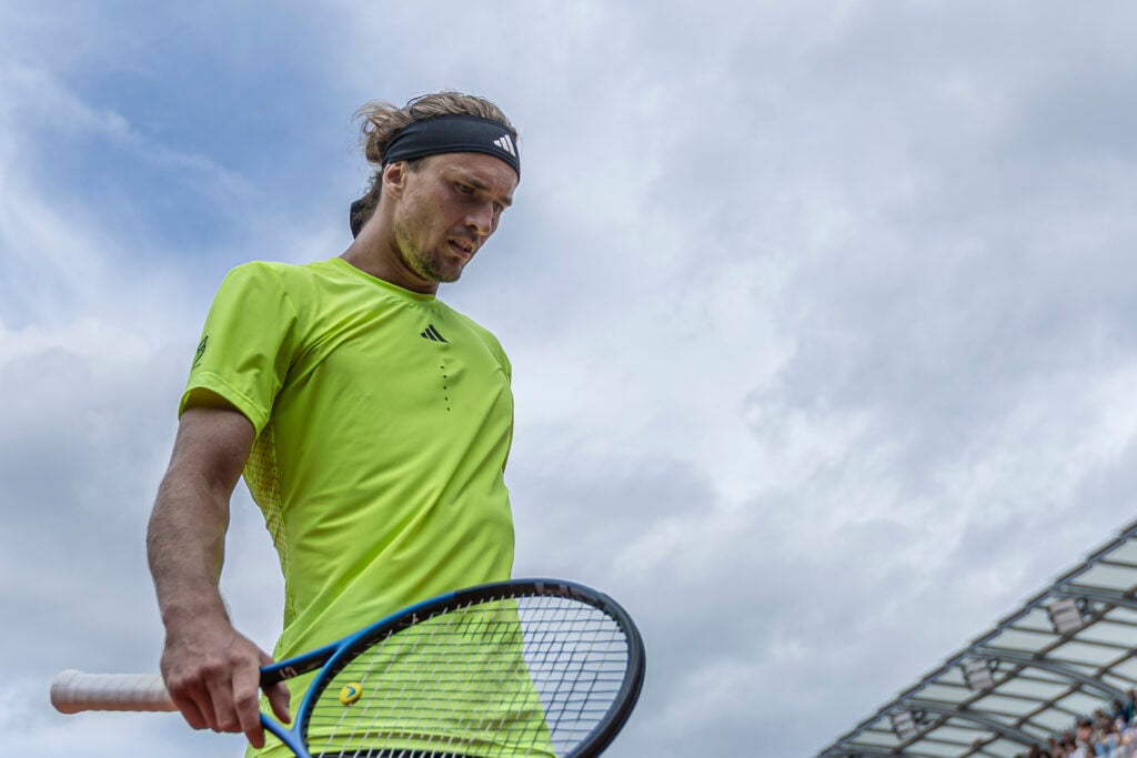 Alexander Zverev reacts during his second round win at the 2025 French Open