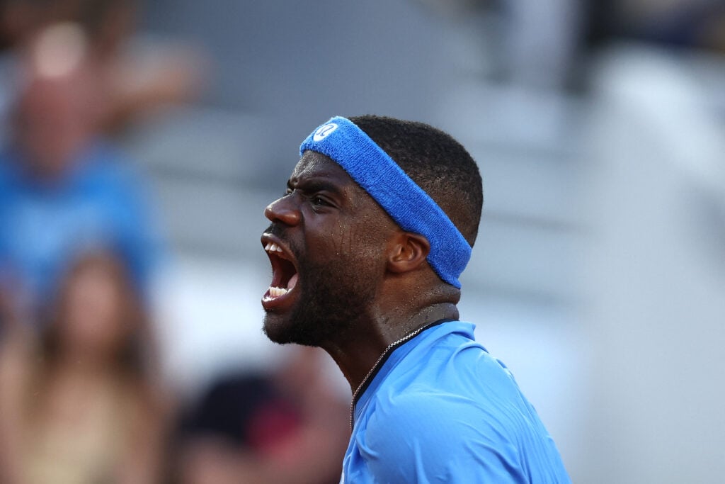 Frances Tiafoe celebrating a point at the French Open.