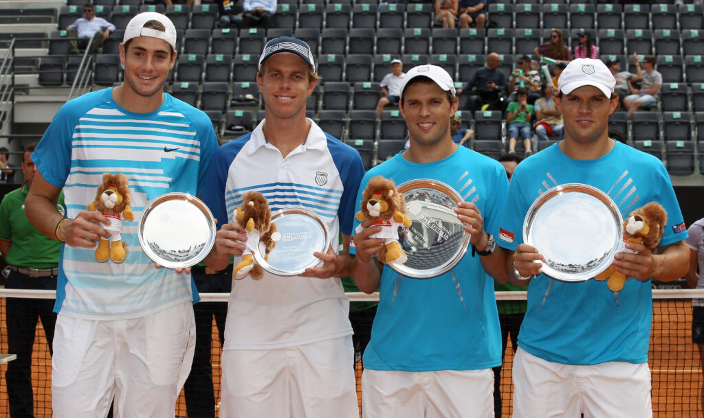 Sam Querrey and John Isner pose with their runners-up trophies at the 2010 Italian Open