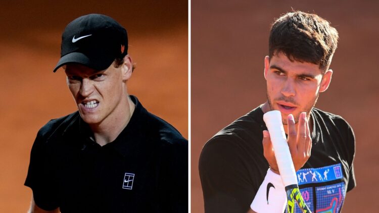 Jannik Sinner (L) at the Italian Open, Carlos Alcaraz (R) at the Italian Open