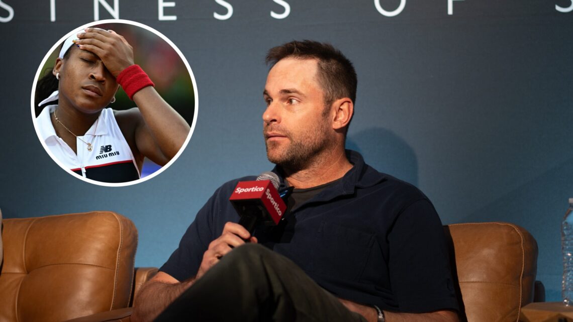 Coco Gauff (left) in circle overlay and Andy Roddick (right)