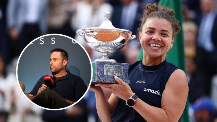 Andy Roddick (L) speaking in Texas, Jasmine Paolini (R) holding the Italian Open trophy