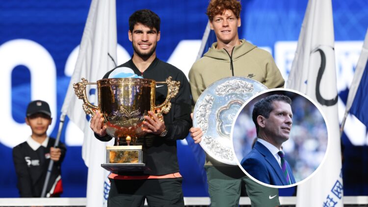 Jannik Sinner and Carlos Alcaraz (L) at the China Open, Tim Henman (R) at Wimbledon