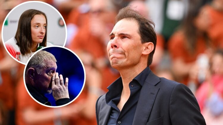 Rafael Nadal of Spain gets a standing ovation as he does a lap of honour around the court during the presentation ceremony paying tribute to his ca...