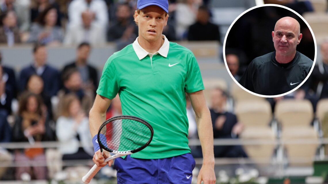 Jannik Sinner of Italy looks on against Arthur Rinderknech of France during the Men's Singles First Round match on Day Two of the 2025 French Open ...