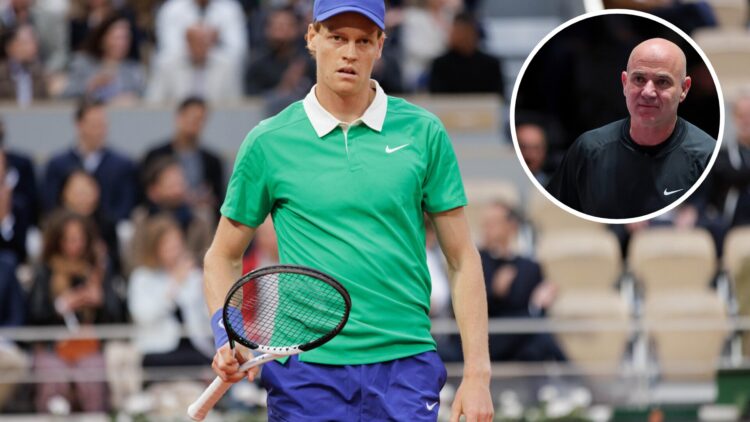 Jannik Sinner of Italy looks on against Arthur Rinderknech of France during the Men's Singles First Round match on Day Two of the 2025 French Open ...
