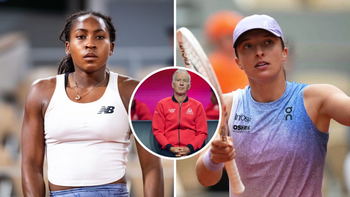 Left: Coco Gauff, Right: Iga Swiatek and Inset: John McEnroe