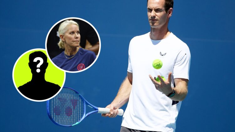Image of Andy Murray training with Novak Djokovic ahead of the 2025 Miami Open, inset of Rennae Stubbs watching on during the 2022 US Open, inset o...