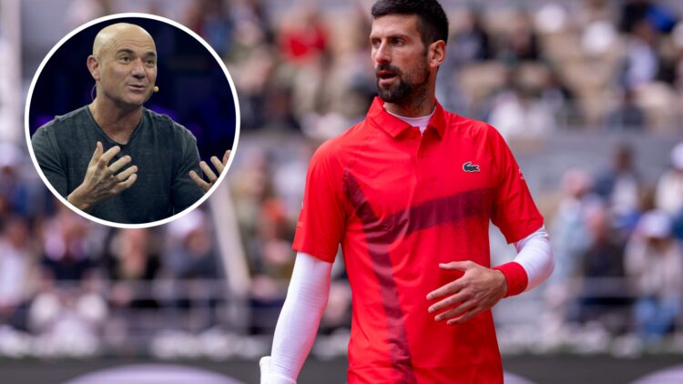 Novak Djokovic of Serbia looks on in match against Mackenzie McDonald of United States during the Men's Singles First Round match on Day Three of t...