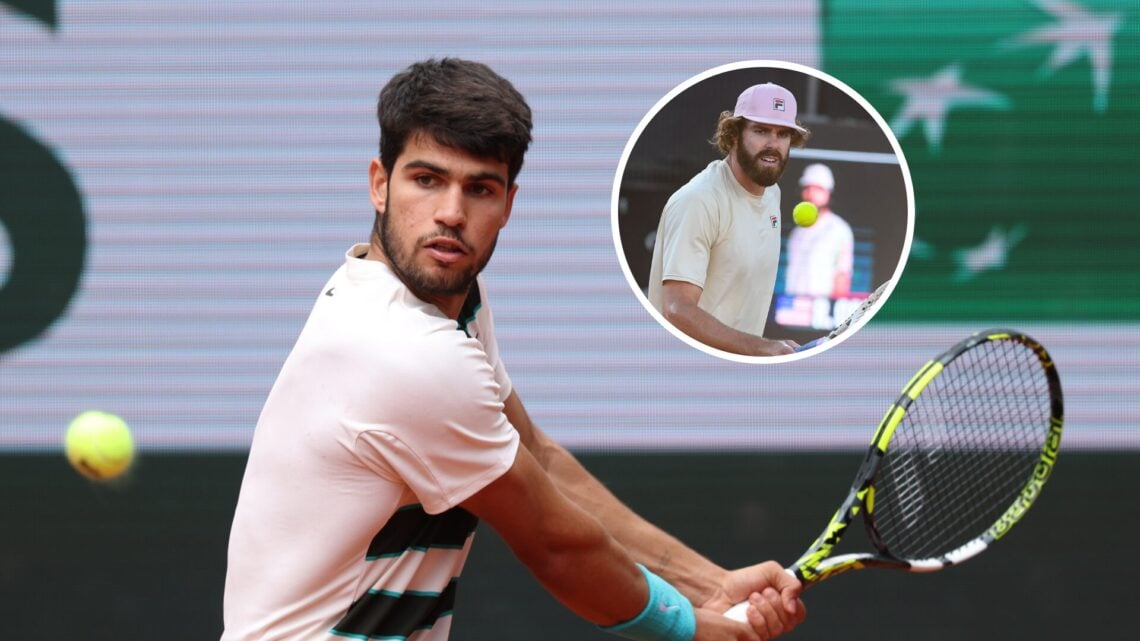 Carlos Alcaraz as the main image with an inset of Reilly Opelka
