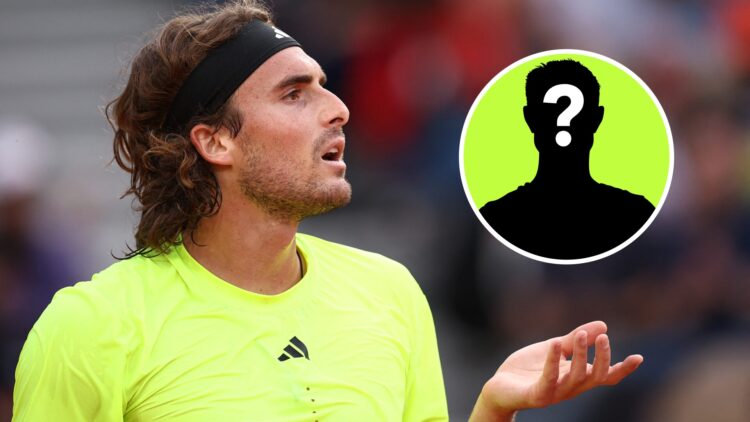 Image of Stefanos Tsitsipas reacting during his defeat to Matteo Gigante at the 2025 French Open