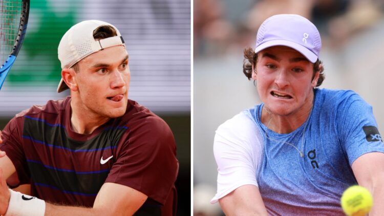 Jack Draper (L) at the French Open, Joao Fonseca (R) at the French Open