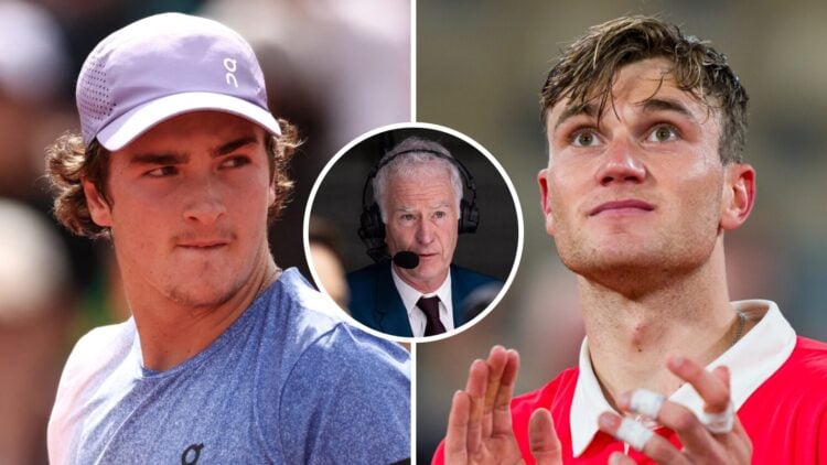 Joao Fonseca (L) at the French Open, John McEnroe (M) commentating, Jack Draper (R) at the French Open