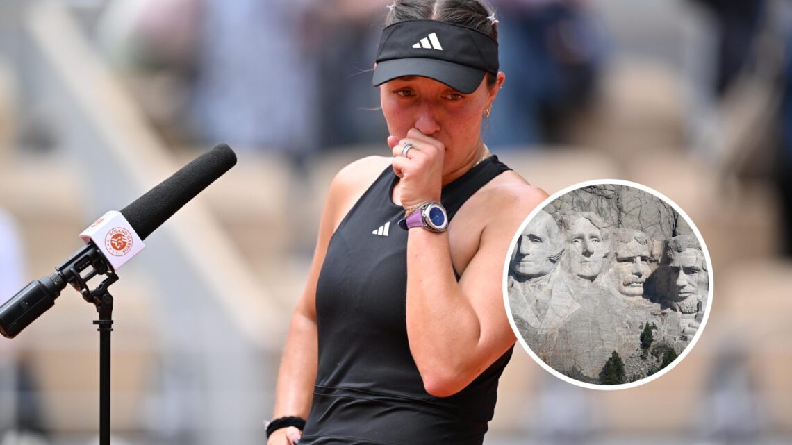 Jessica Pegula (L) at the French Open, Mount Rushmore (R)