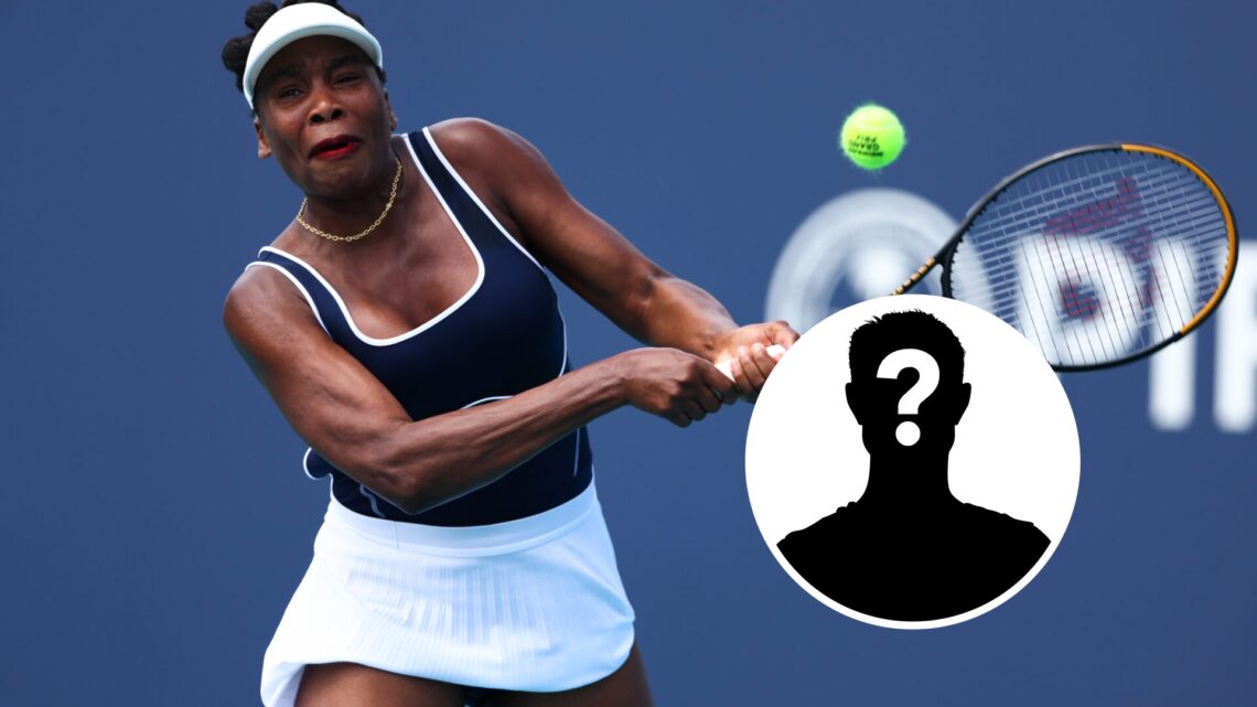 Venus Williams in action on a tennis court.