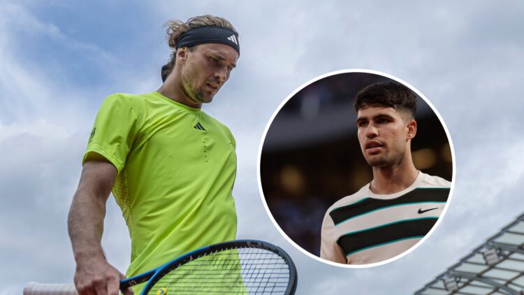 Alexander Zverev (L) at the French Open, Carlos Alcaraz (R) at the French Open