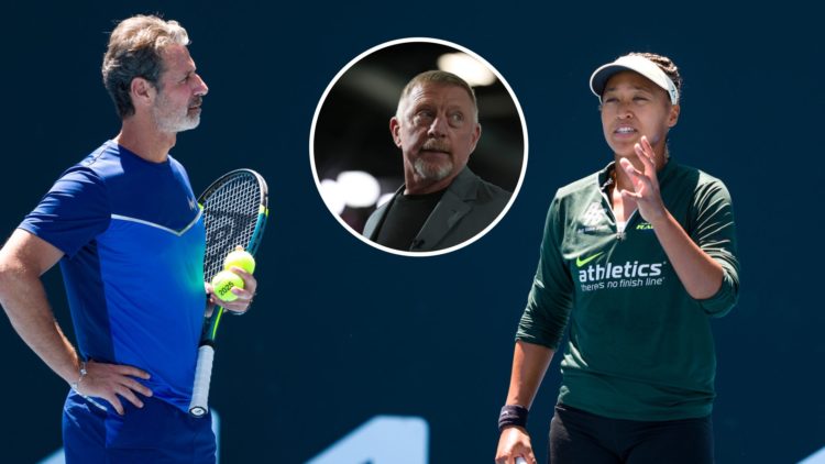 Naomi Osaka practices with Patrick Mouratoglou during the 2025 Australian Open, inset Boris Becker looks on during the 2024 Olympic Games men’s han...