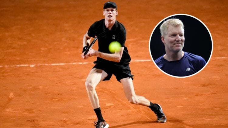 Jannik Sinner plays at the 2025 Italian Open, Jim Courier looks on during the 2021 Laver Cup