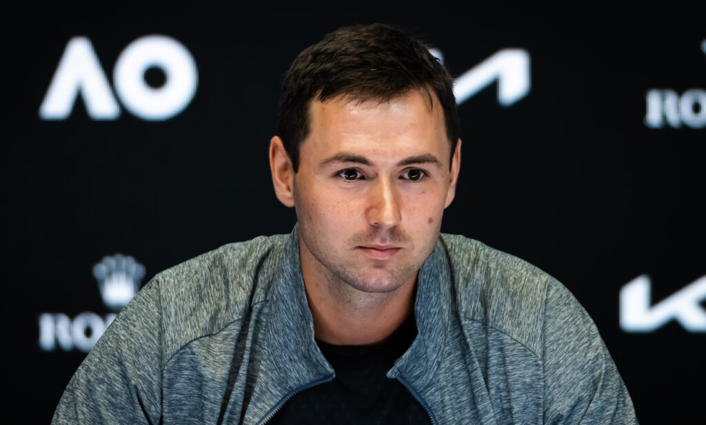 Anton Dubrov speaks to the media ahead of the 2023 Australian Open final