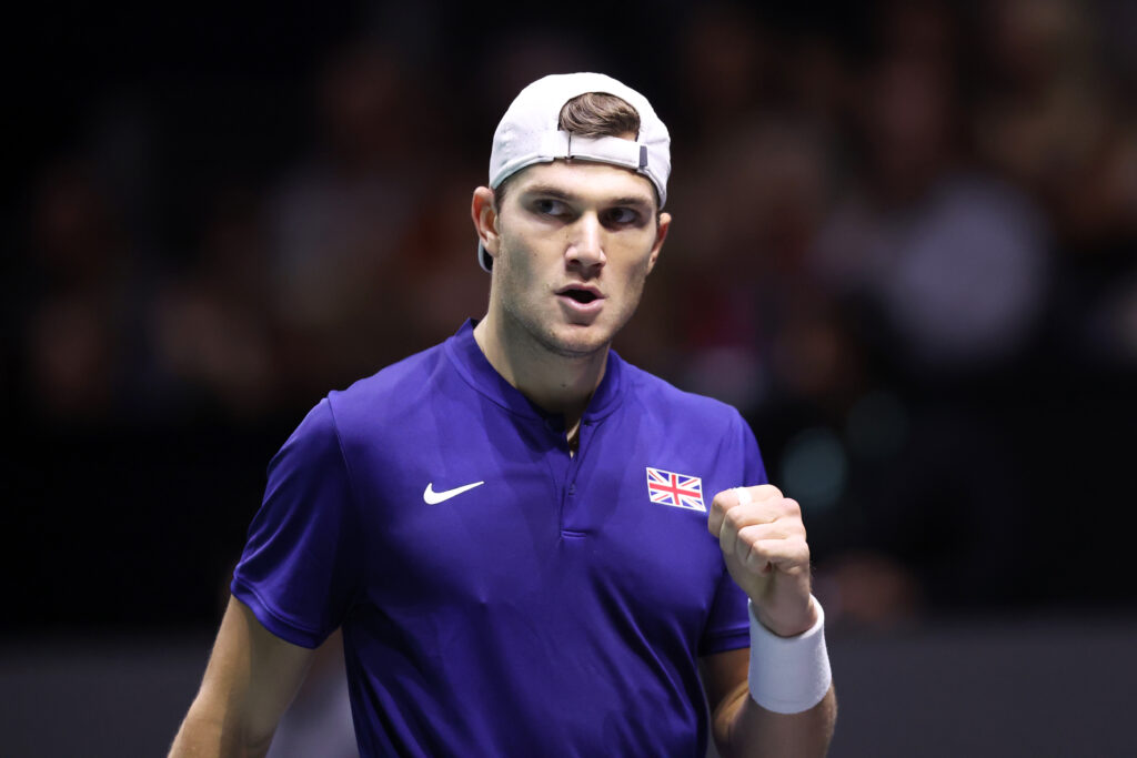 Jack Draper of Great Britain reacts in the Australia v Great Britain Match 1 against Thanasi Kokkinakis of Australia during day two of the Davis Cup Finals Group Stage