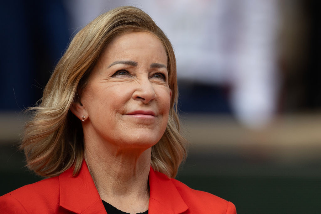 Chris Evert looks on during the trophy ceremonies at the 2024 French Open