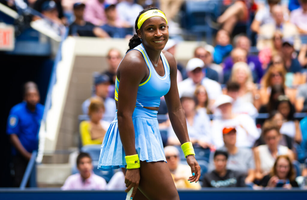 Coco Gauff of the United States in action against Elina Svitolina of Ukraine in the third round on Day 5 of the US Open at USTA Billie Jean King National Tennis Center.