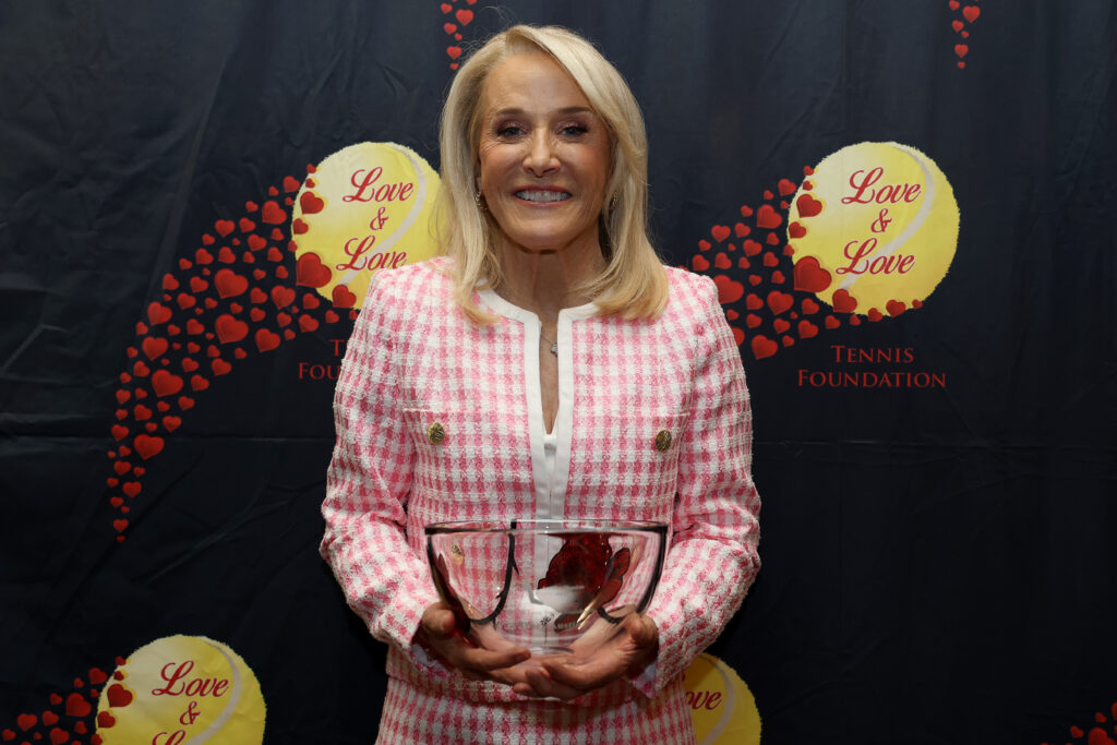 Tracy Austin poses with the Annalee Thurston Award during the Annalee Thurston Award Dinner at Palm Valley Country Club.