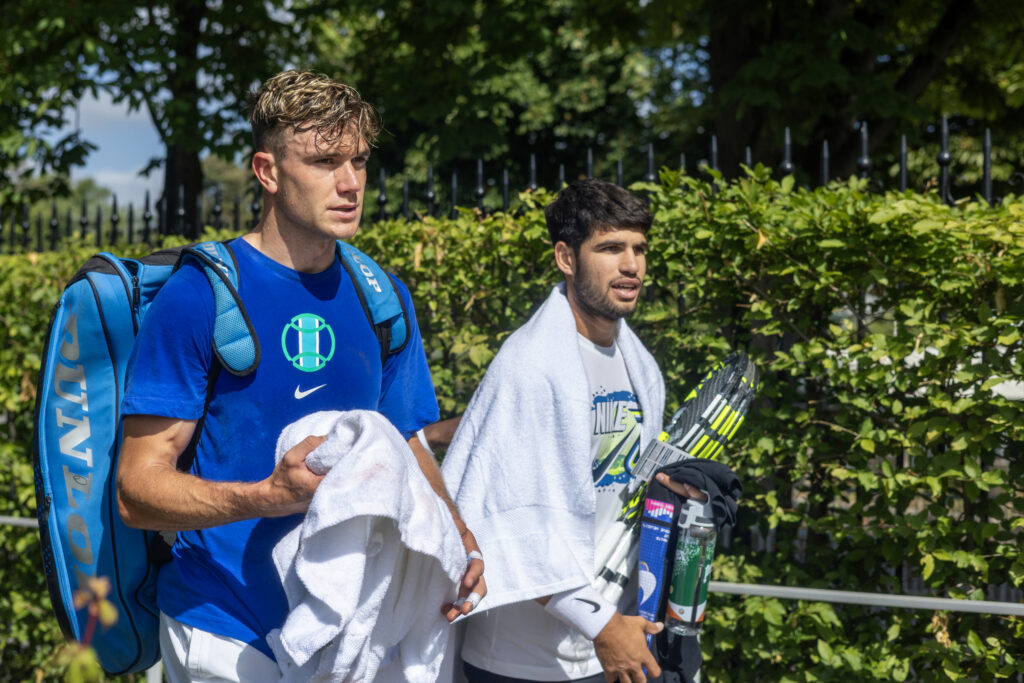 Carlos Alcaraz and Jack Draper walking together ahead of the 2025 French Open