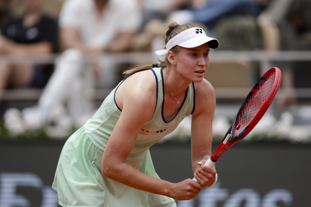 Elena Rybakina of Kazakhstan plays against Iga Swiatek of Poland during the 2025 French Open