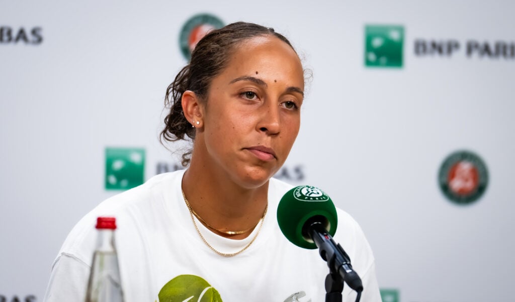Madison Keys of the United States talks to the media after defeating Hailey Baptiste of the United States in the fourth round on Day Nine of the French Open at Roland Garros.