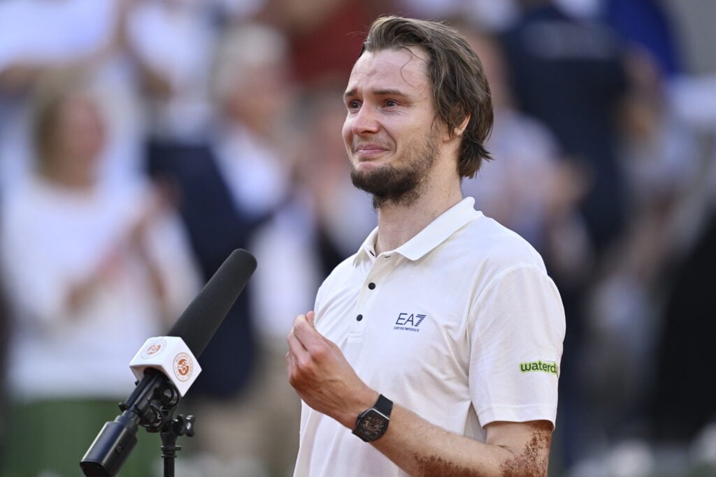 An emotional Alexander Bublik speaks after his win over Jack Draper at the 2025 French Open