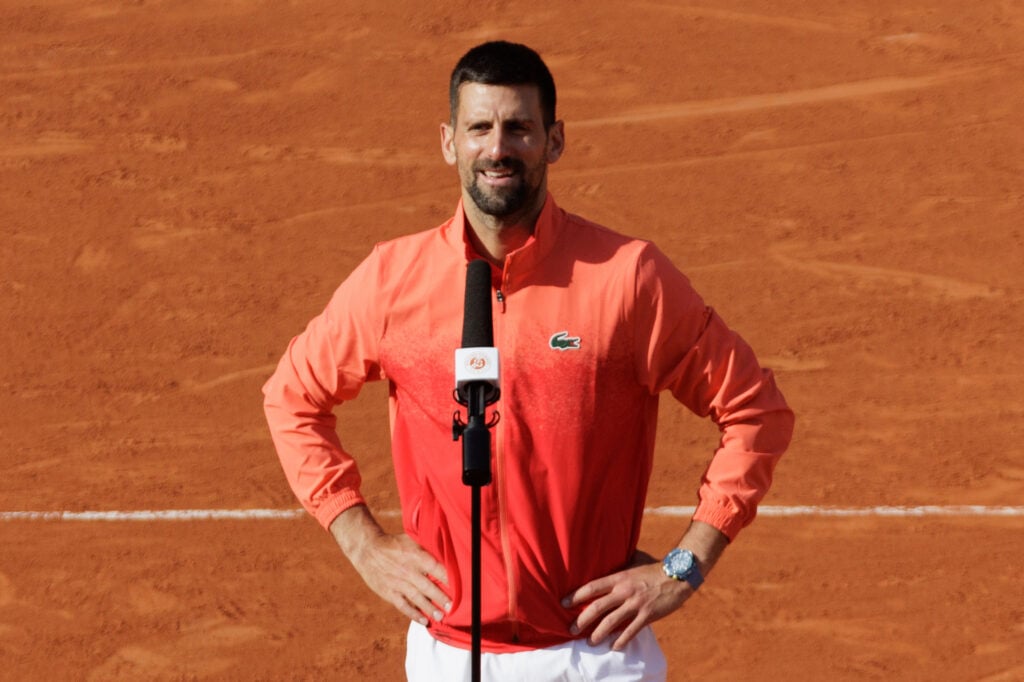 Novak Djokovic at the French Open celebrating a win