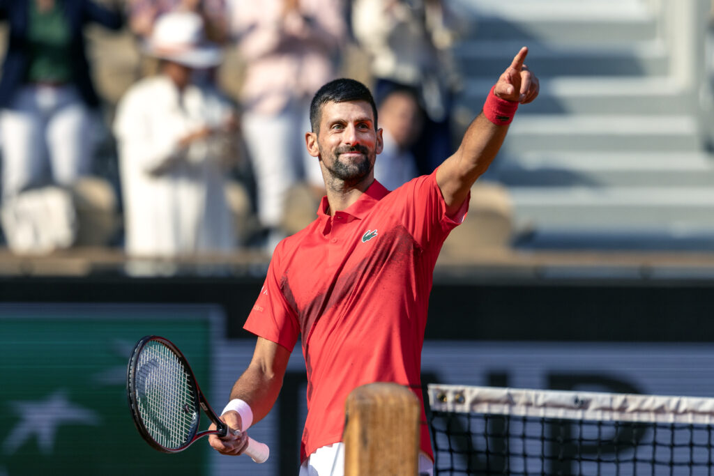Novak Djokovic at the French Open celebrating a win