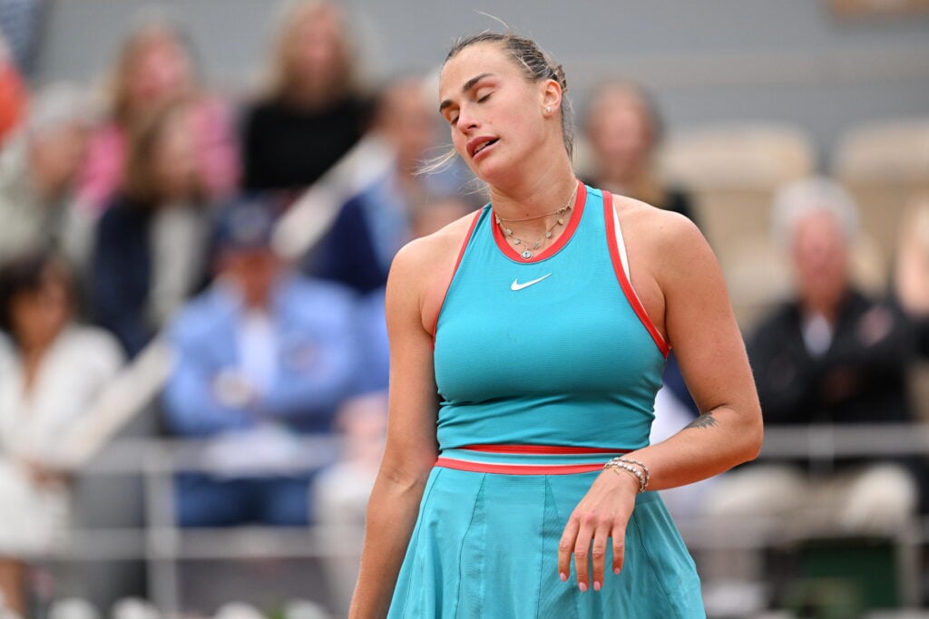 Aryna Sabalenka reacts during the 2025 French Open final