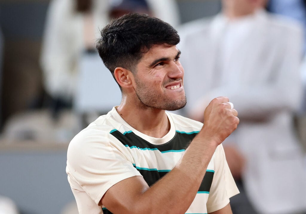 Carlos Alcaraz of Spain is seen after defeating Tommy Paul of United States in straight sets in their quarter final match on day ten of The French Open at Roland Garros.