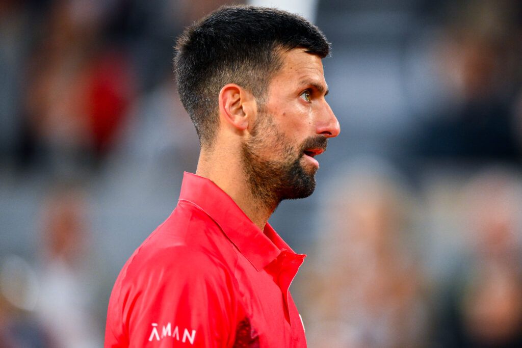 Novak Djokovic looks on during his win over Alexander Zverev at the 2025 French Open